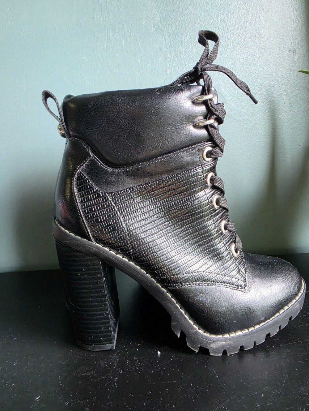 BCBGeneration Black Lace-Up Platform Heel Ankle Boots